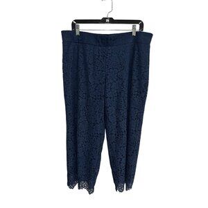 Isaac Mizrahi Live! Elastic Waist Pull On Lace Pants Navy Sz Large Petite Boho